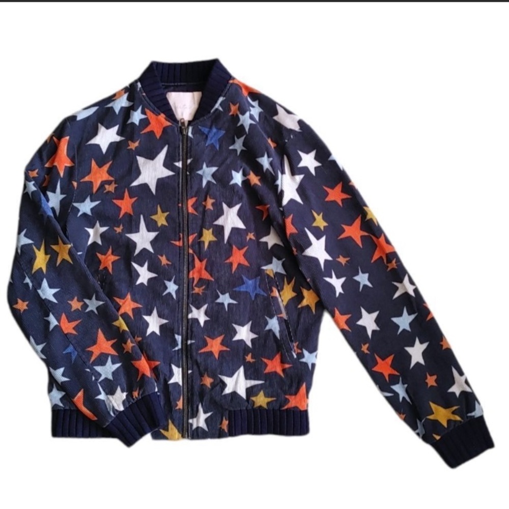New Hutch Anthropologie Star Print Corduroy Bomber Jacket S